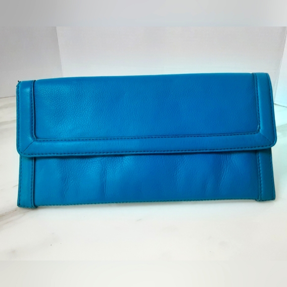 Banana Republic Handbags - Banana Republic Blue Pebble Leather Envelope Clutch Bag